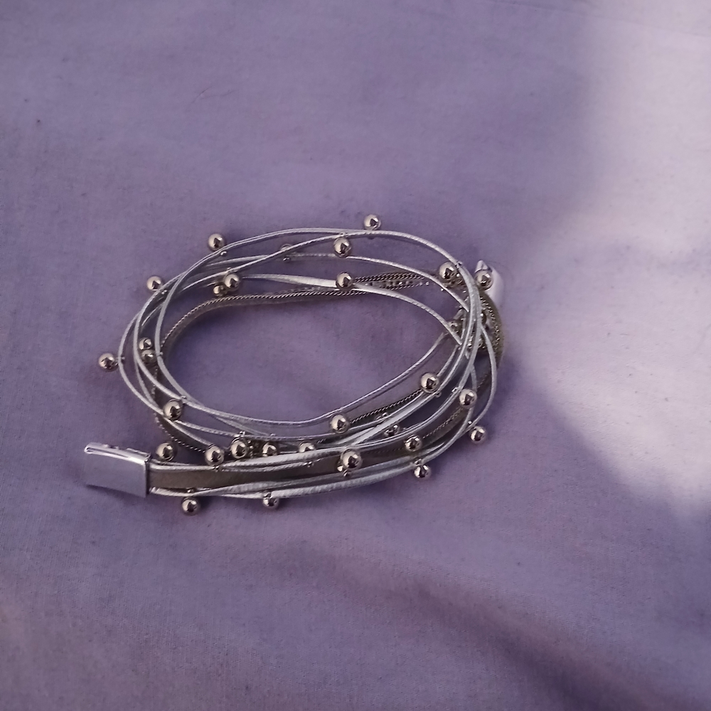 Silver Beaded Wrap Bracelet